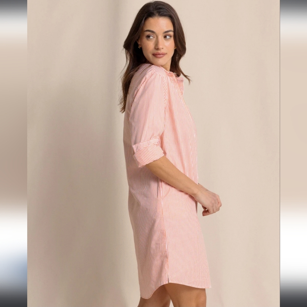 NWT Southern Tide Cam Stripe Poplin Long Sleeve Button Dress: Color- Conch Shell - Picture 3 of 16